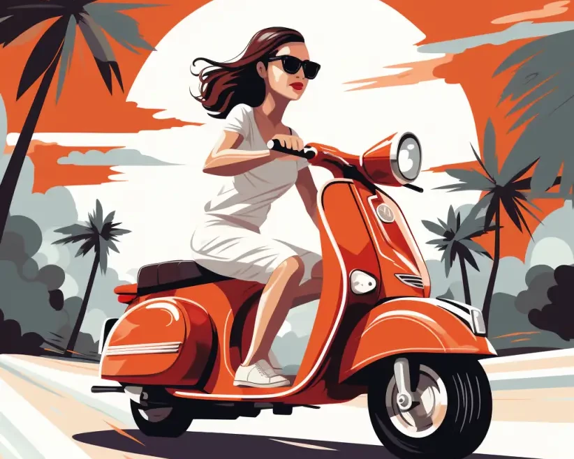 Woman riding a scooter - bikes.mu